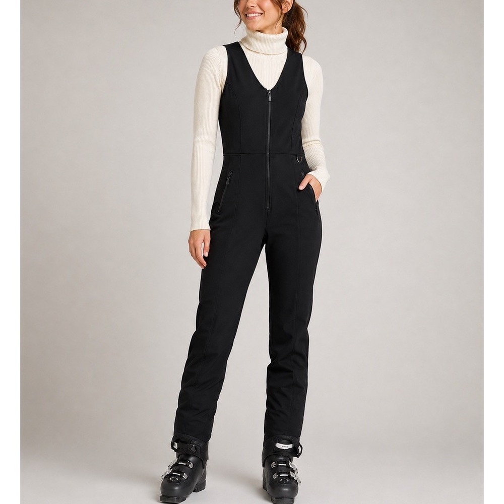 Eddie Bauer EBTEK Ski Jumpsuit Womens 10 Black One Piece Stretch Stirrup‎ Zip